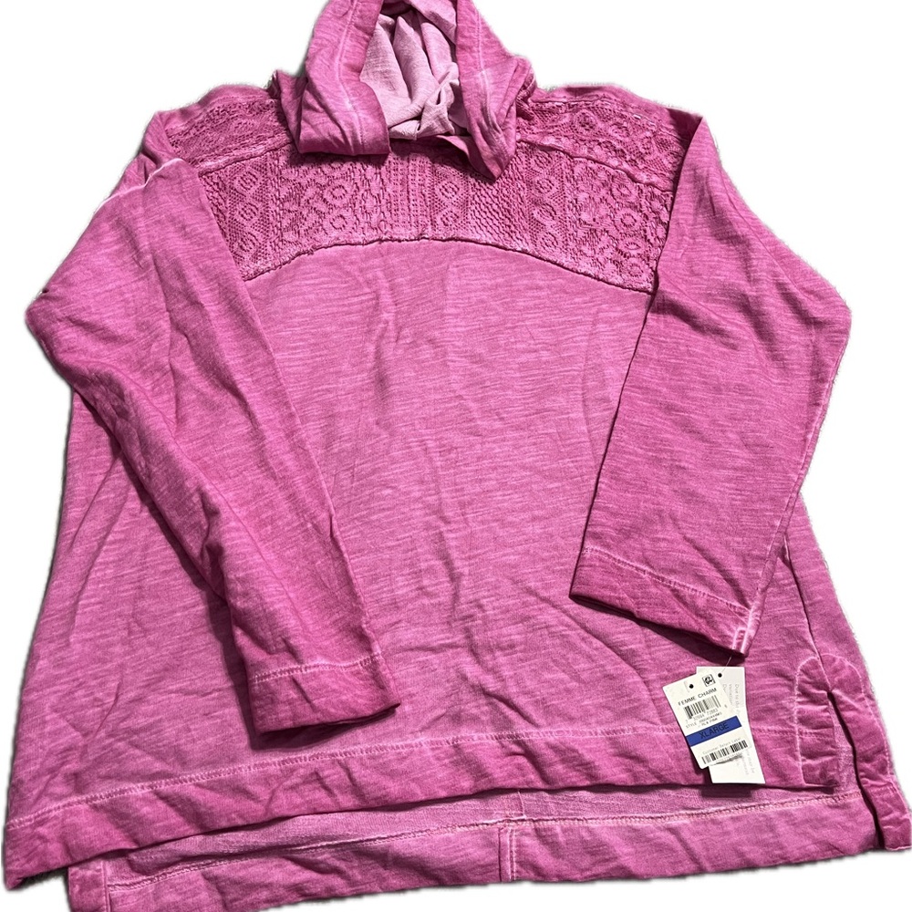 Pink Hooded Sweater with Lace Detail